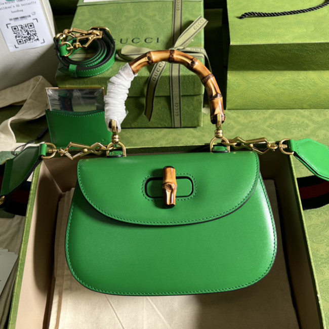 Gucci Womens Bags Handbags Shoulder Messenger Bags Luxury Brand Gucci Bamboo 1947 small top handle bag in green leather 675797 10ODT 3384 with Original Box Whatapp