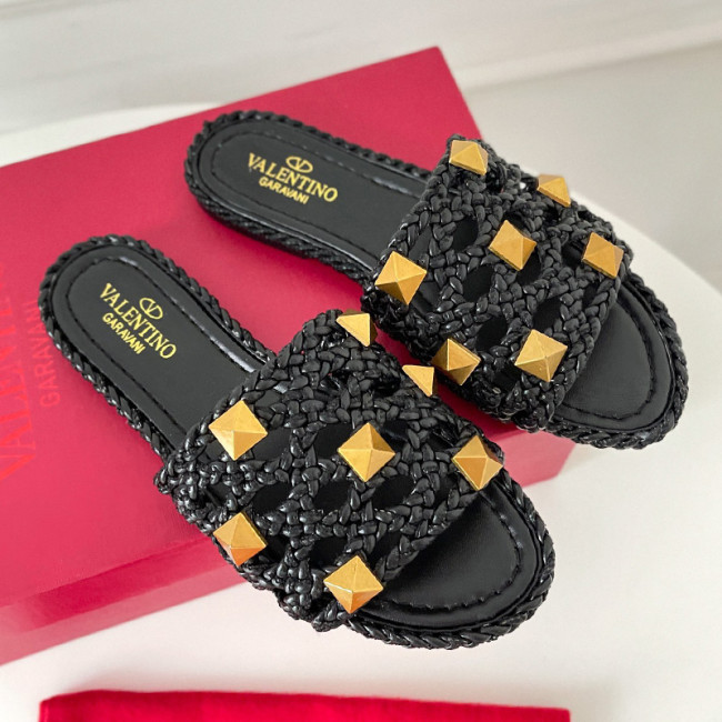 Valentino Women Shoes Mule Flip Flop Sandals ROMAN STUD SLIDE SANDAL IN QUILTED NAPPA with Original Box Luxury Brand Whatapp