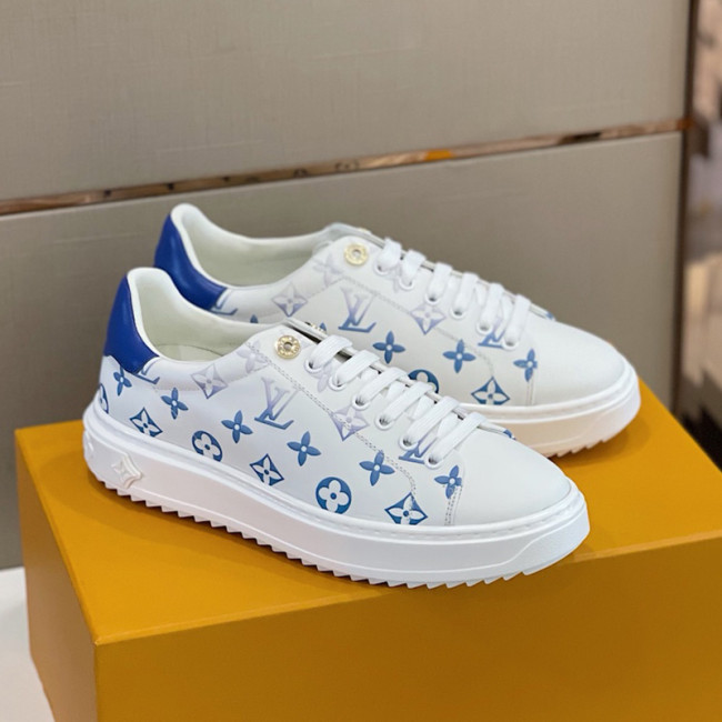 Louis Vuitton Women Shoes Sneakers Lace-Up Luxury Brand Fashion TIME OUT SNEAKER Blue Debossed calf leather with Original Box 1A8SZD Whatapp