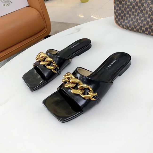 Versace Womens Shoes MEDUSA CHAIN FLAT LEATHER MULES Whatapp