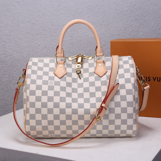 Louis Vuitton Womens Bags Luxury Brand Fashion Type SPEEDY BANDOULIÈRE 30 Damier Azur Canvas with Original Box N41373 Whatapp