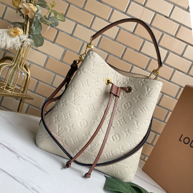 Louis Vuitton Womens Bag Crossbody Design NÉONOÉ MM Cream and Caramel Monogram Empreinte Leather Luxury Brand with Original Box M45307 Whatapp