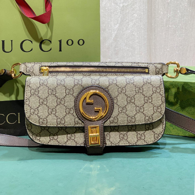 Gucci Womens Bags Shoulder HandBags Luxury Brand Gucci Blondie belt bag in beige and ebony Supreme with Original Box 718154 UULBG 8442 Whatapp