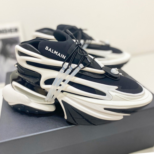 Balmain Women Shoes Sneakers Luxury Brand Black and white leather and suede BBold low-top sneakers TN0C496LSHDEAB Whatapp