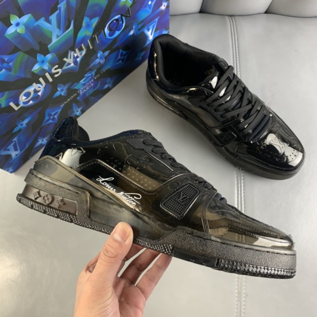 Louis Vuitton Men Shoes Sports Sneakers Luxury Brand LV TRAINER SNEAKER Black Transparent material with Original Box Whatapp