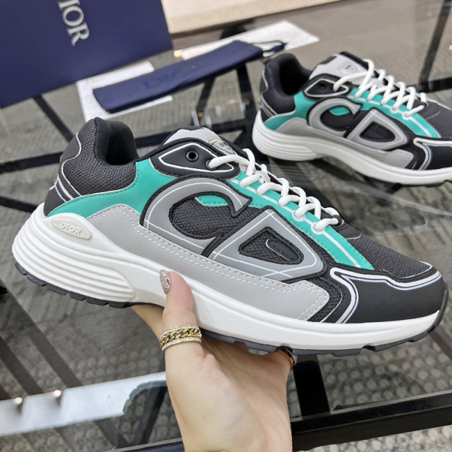 Dior Mens Shoes Sneakers Luxury Brand B30 SNEAKER Anthracite Gray Mesh and Black, Green and Dior Gray Technical Fabric with Original Box 3SN279ZRB_H866 Whatapp