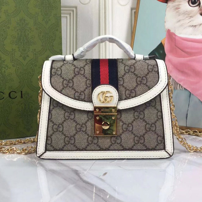 Gucci Womens Bags Shoulder Messenger Bag Luxury Brand Gucci Ophidia GG mini shoulder bag in white and white canvas with Original Box 696180 96IWG 8745 Whatapp