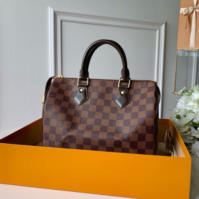 Louis Vuitton Womens Bags Luxury Brand Fashion Type SPEEDY 25 Damier Ebene Canvas with Original Box N41365 Whatapp