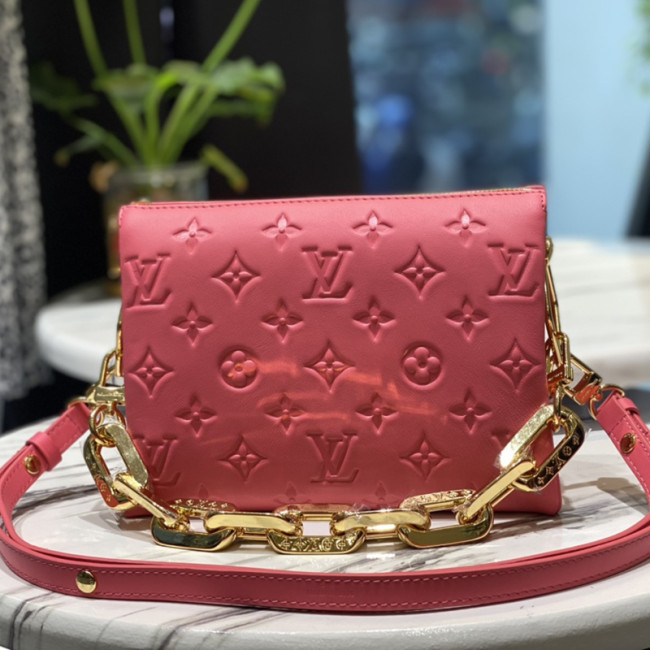 Louis Vuitton Womens Bags Messenger Shoulder Bags Luxury Brand COUSSIN BB M20750 with Original Box Fluo Pink Grained calfskin leather Whatapp