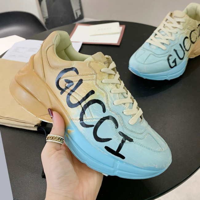 Gucci Women Shoes Women's Rhyton Gucci logo leather sneaker Luxury Brand with Original Box Whatapp