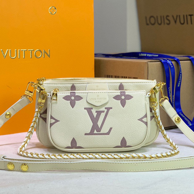 Louis Vuitton Womens Bags Clutch Wallets Luxury Brand Fashion Type Messenger Bags MULTI POCHETTE ACCESSOIRES White/Cream Embossed supple grained cowhide leather Whatapp