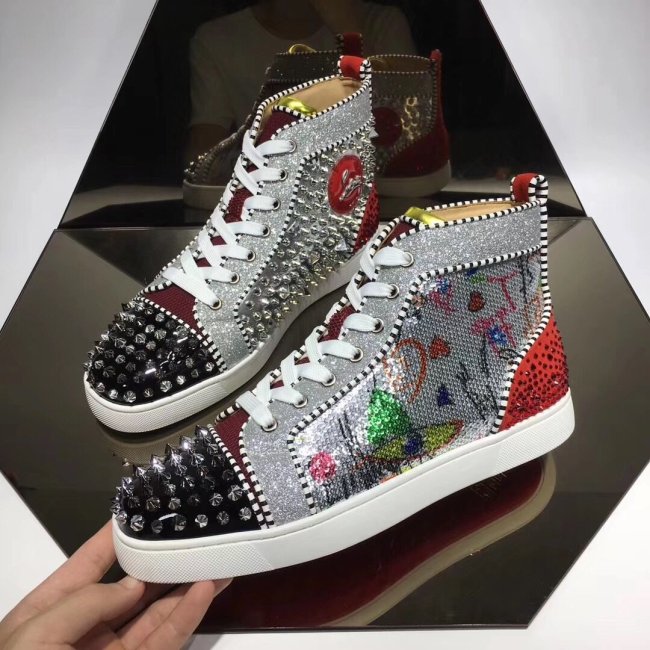 Christian Louboutin Mens Shoes Luxury Brand Red Bottom Design Louis Junior Spikes Flat with Original Box CL sneakers Whatapp