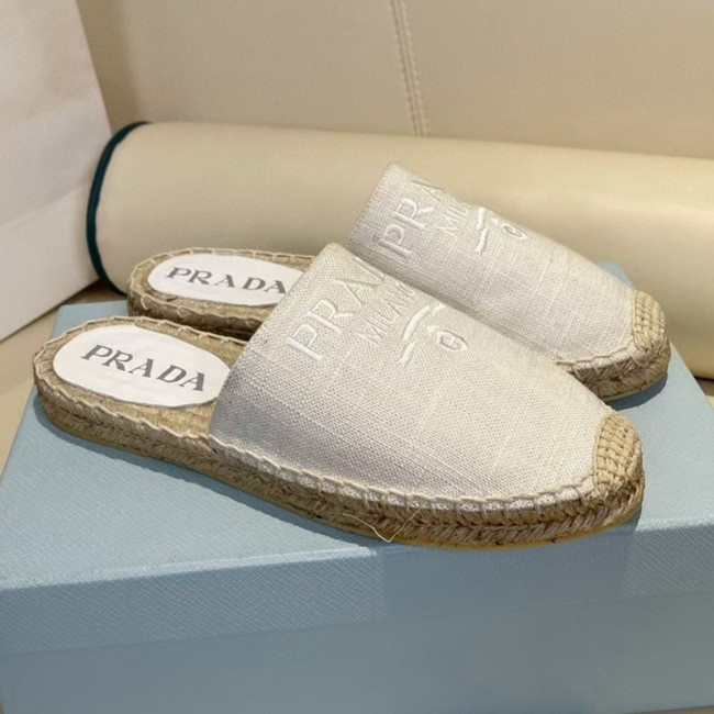 Prada Womens Shoes Casual Luxury Brand Breathable Hemp espadrilles Shoes Sandals Slippers with Original Box Whatapp