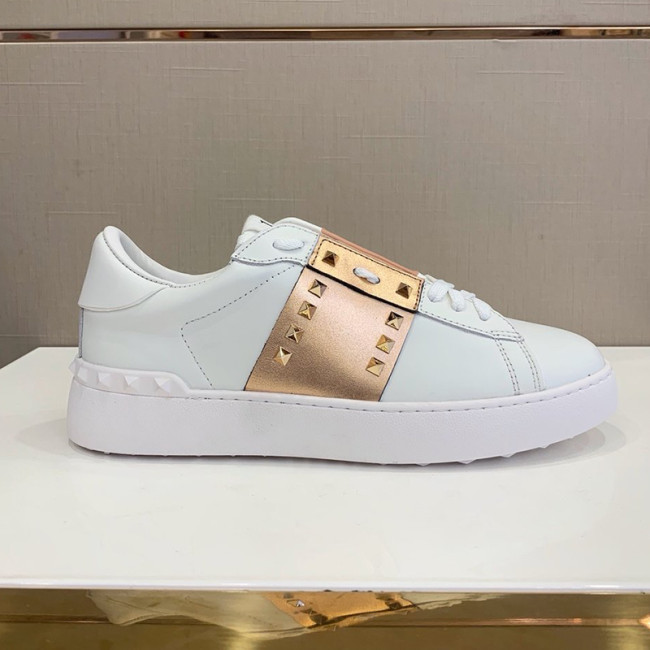 Valentino Women Shoes Fashion Design Luxury Brand ROCKSTUD UNTITLED SNEAKER IN CALFSKIN LEATHER WITH METALLIC STRIPE Whatapp