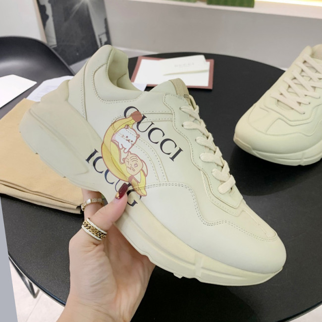 Gucci Women Shoes Women's Rhyton Gucci logo leather sneaker Luxury Brand with Original Box Whatapp