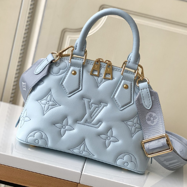 Louis Vuitton Womens Bags Handbags Luxury Brand Fashion ALMA BB with Original Box M59822 Bleu Glacier Blue Quilted and embroidered smooth calf leather Whatapp