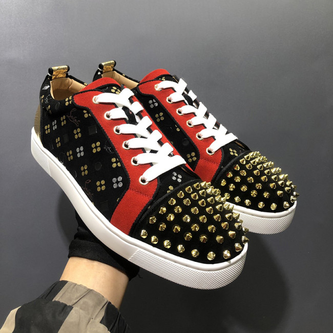 Christian Louboutin Mens Shoes Luxury Brand Red Bottom Design Louis Junior Spikes Flat with Original Box CL sneakers Whatapp