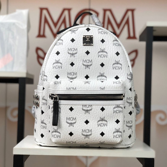 MCM Women Bags Backpacks Luxury Brand Stark Backpack in Geo Laurel Visetos with Original Box Whatapp