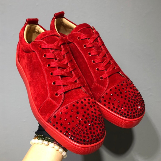 Christian Louboutin Mens Shoes Luxury Brand Red Bottom Design Louis Junior Spikes Flat with Original Box CL sneakers Whatapp