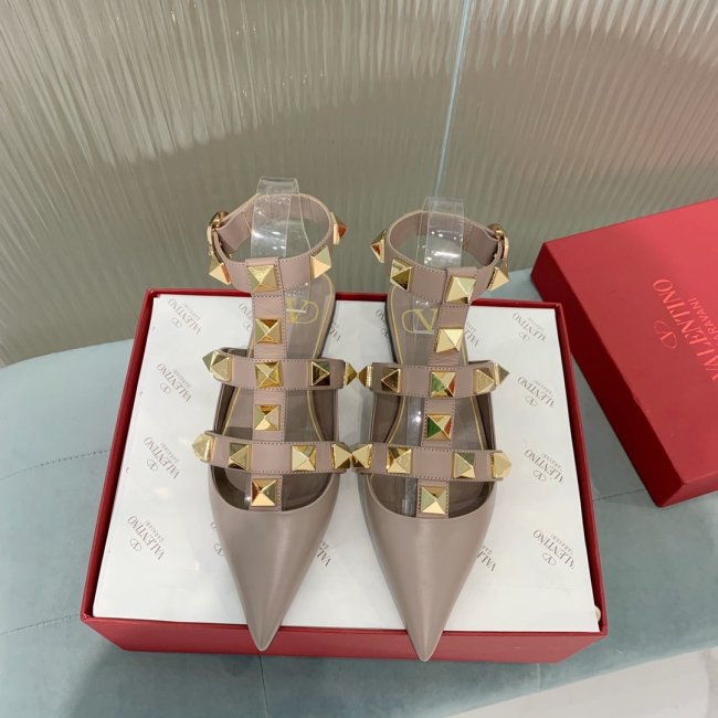 Valentino Women Shoes Mule Flip Flop Sandals ROMAN STUD CALFSKIN BALLET with Original Box Luxury Brand Whatapp