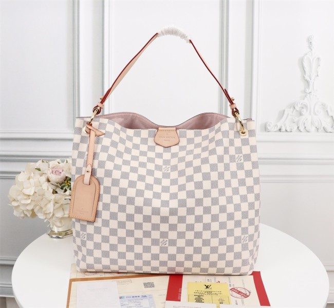 Louis Vuitton Womens Bags Handbags Luxury Brand Fashion Design GRACEFUL MM Rose Ballerine Damier Azur Canvas without Original Box Whatapp