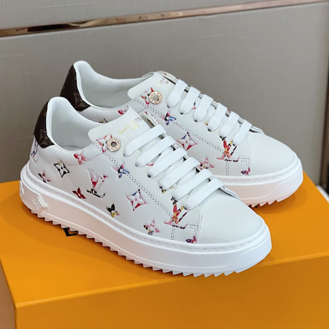 Louis Vuitton Women Shoes Sneakers Lace-Up Luxury Brand Fashion TIME OUT SNEAKER White Monogram-embossed lambskin with Original Box 1AAOSP Whatapp