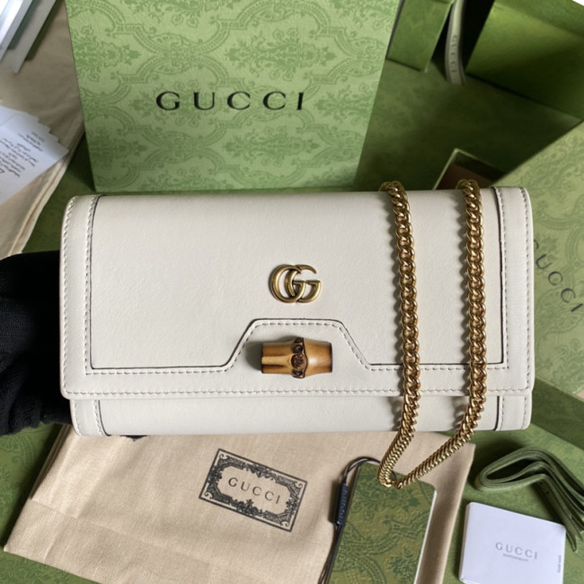 Gucci Womens Mens Bags Wallets Luxury Brand Gucci Diana chain wallet with bamboo in white leather with Original Box 658243 17Q0T 9022 Whatapp