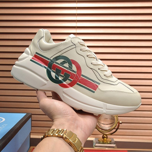 Gucci Women Shoes Women's Rhyton Gucci logo leather sneaker Luxury Brand with Original Box Whatapp