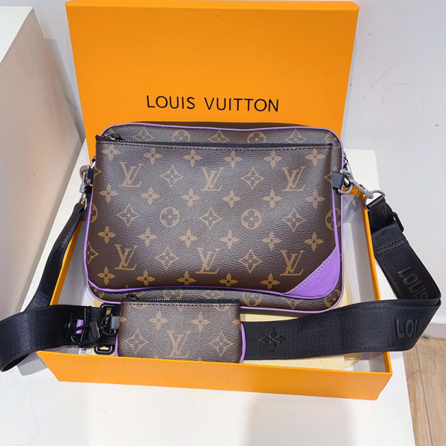 Louis Vuitton Mens Shoulder Bags Luxury Brand Fashion Type TRIO MESSENGER M46266 Monogram Macassar coated canvas and Purple cowhide leather with Original Box Whatapp