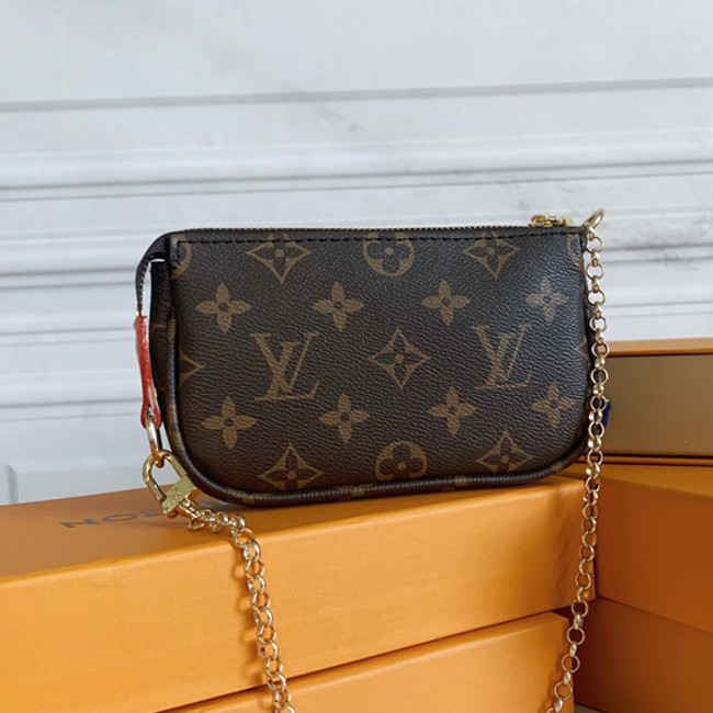 Louis Vuitton Womens Bags Clutch Wallets Luxury Brand Fashion Type Messenger Bags MINI POCHETTE ACCESSOIRES M58009 Monogram coated canvas with Original Box Whatapp