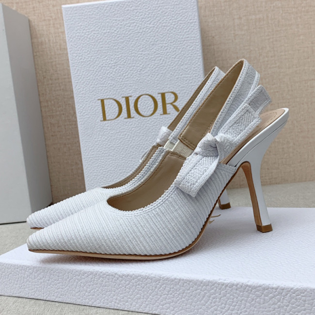 Dior Women Shoes Pumps Luxury Design Fashion Type 9.5cm High Heel Shoes for Wedding Style J'ADIOR SLINGBACK PUMP Cotton Fabric with Original Box Whatapp