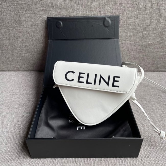 Celine Womens Bag TRIANGLE BAG IN SMOOTH CALFSKIN WITH CELINE PRINT WHITE 195903DCS.01BC Whatapp