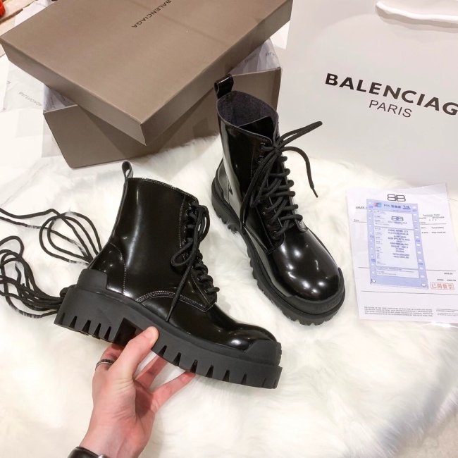 Balenciaga Women Shoes Luxury Brand Strike Lace-Up Boot in Black Mat Calfskin 590974WA9601000 Whatapp