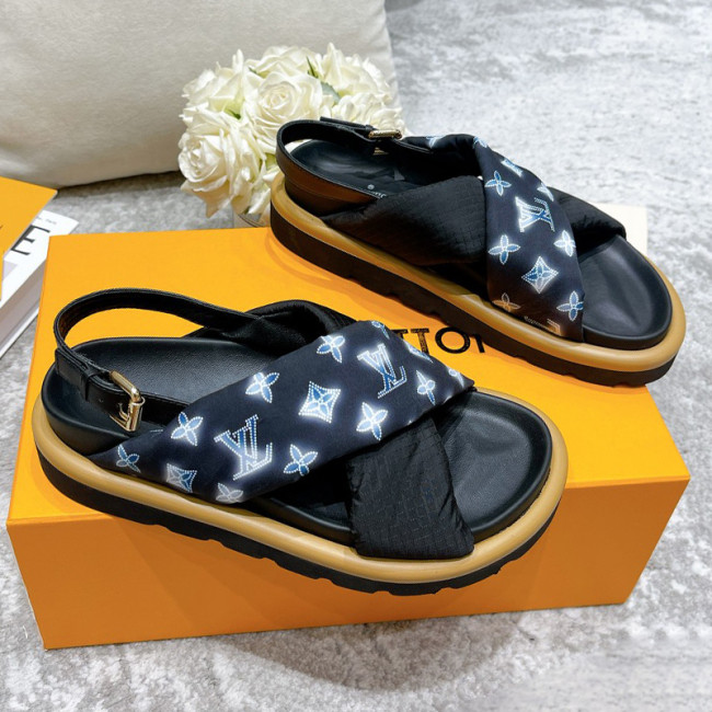 Louis Vuitton Womens Shoes Sandals Slippers Luxury Brand Louis Vuitton POOL PILLOW COMFORT SANDAL Navy Blue Recycled, printed nylon with Original Box 1A9PP5 Whatapp