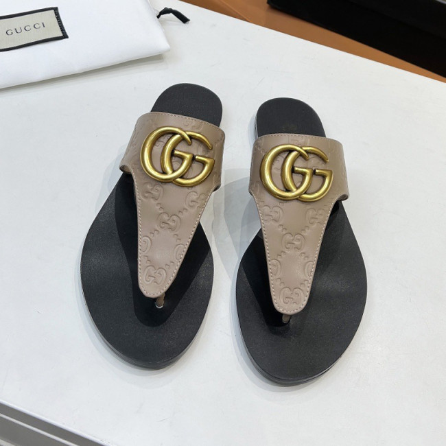 Gucci Womens Shoes Sandals Casual Design Luxury Brand Classic Leather thong sandal with Double G