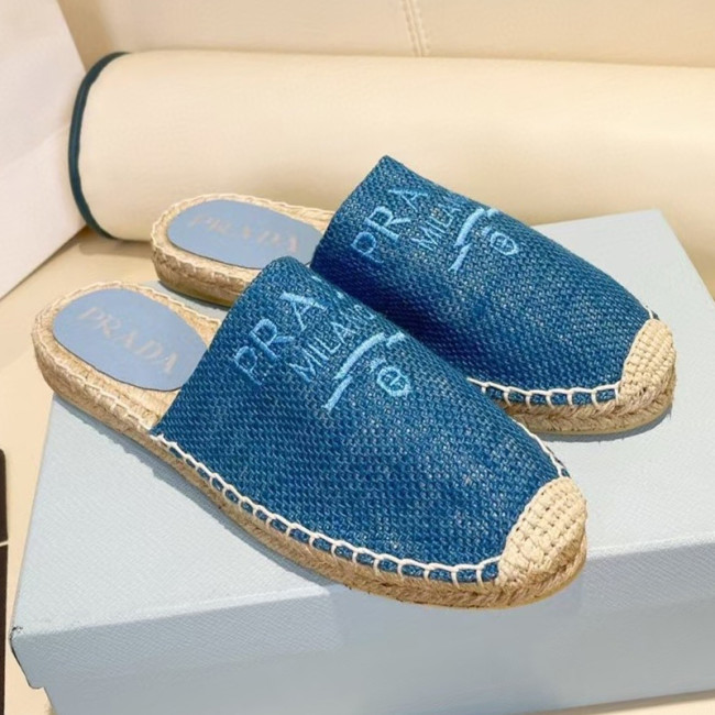 Prada Womens Shoes Casual Luxury Brand Breathable Hemp espadrilles Shoes Sandals Slippers with Original Box Whatapp