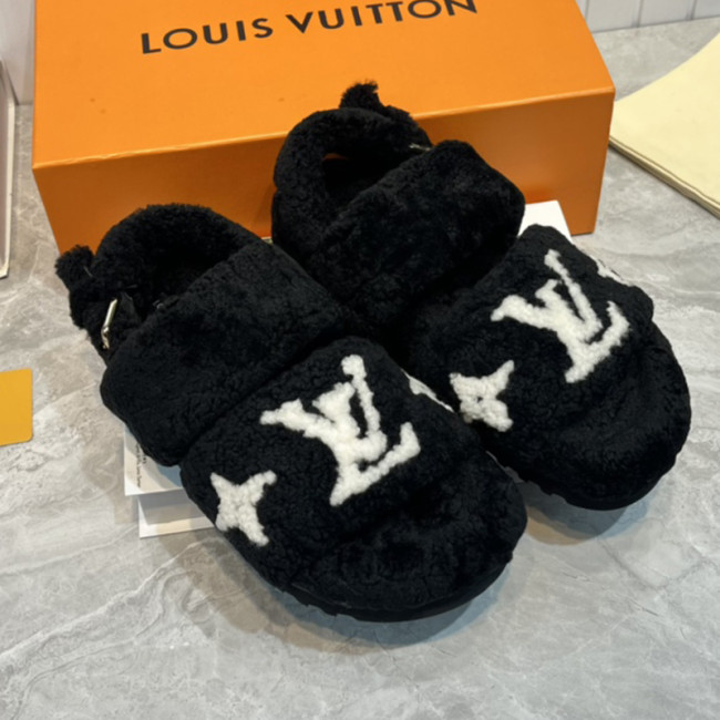 Louis Vuitton Womens Shoes Slide Slippers for Winter Wool Fabric Luxury Brand Designer PASEO FLAT COMFORT MULE with Original Box Whatapp