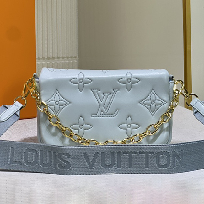 Louis Vuitton Womens Bags Messenger Shoulder Bags Luxury Brand WALLET ON STRAP BUBBLEGRAM with Original Box M81399 Blue Monogram-embroidered, quilted calf leather Whatapp