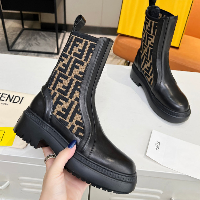 Fendi Womens Shoes Fashion Boots Luxury Brand Fendi Fendigraphy Black leather biker boots with Original Box 8T8355AKY6F1H1K Whatapp