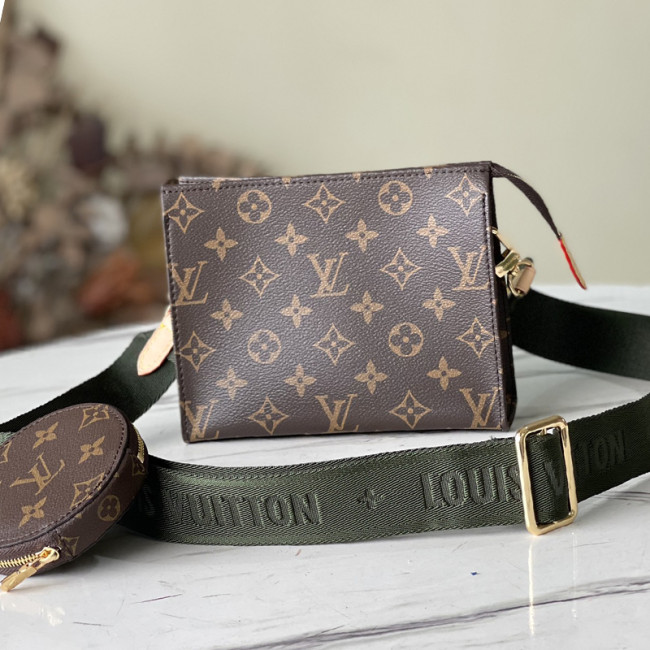 Louis Vuitton Womens Shoulder Bags Clutch Luxury Brand Fashion Type Toiletry Pouch Size 15 Beige M47546 Monogram and Green Strap with Original Box Whatapp