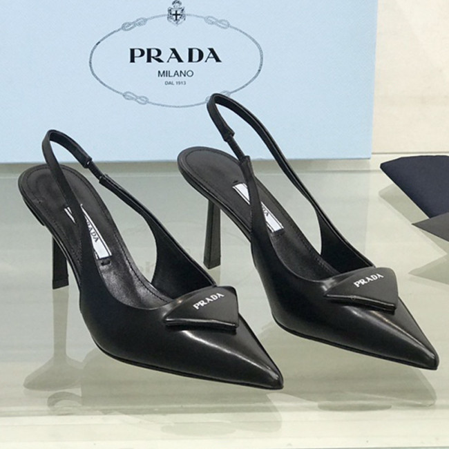 Prada Womens Shoes Brushed leather slingback pumps Luxury Brand Design 1I565M_055_F0002_F_B090 with Original Box 9cm Heel Whatapp