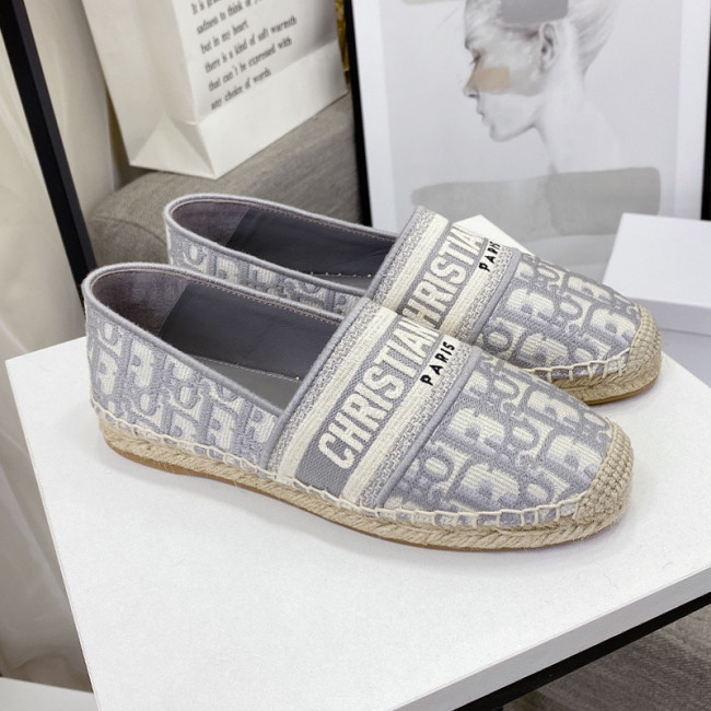 Dior Womens Shoes DIOR GRANVILLE ESPADRILLE Gray Dior Oblique Embroidered Cotton with Original Box KCB585OBE_S33G Whatapp