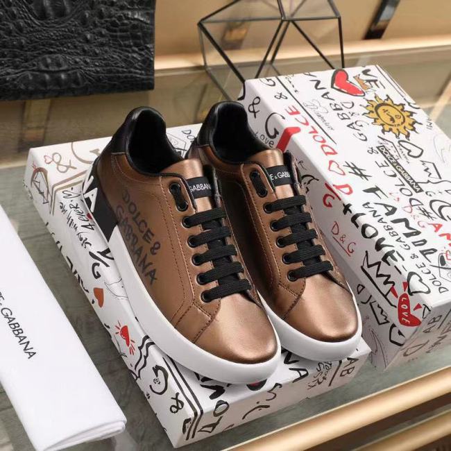 Dolce&Gabbana Men Shoes Sneakers Luxury Metallic Calfskin Nappa Portofino Sneakers Bronze CS1772AW151HX2LX Whatapp