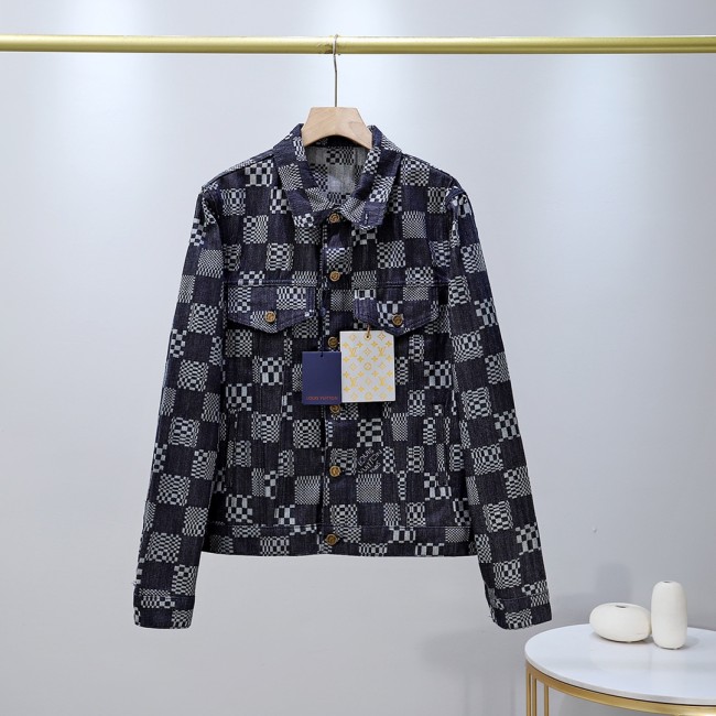 Louis Vuitton Mens Coats Jackets Denim Jacket Luxury Brand Mens Coats Fashion Design DISTORTED DAMIER DENIM JACKET 1A8WBK Whatapp