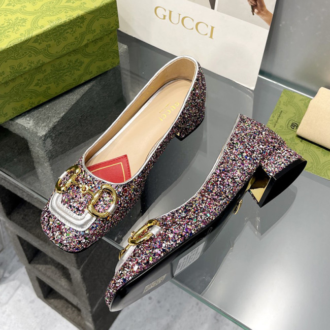 Gucci Womens Shoes Pumps Luxury Brand Women's Low-Heel Pump With Horsebit In Leather 2.5cm Heel with Original Box 694855 BNC00 5815 Whatapp