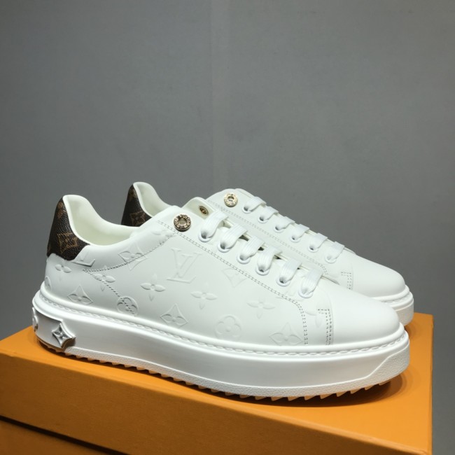 Louis Vuitton Women Shoes Sneakers Lace-Up Luxury Brand Fashion TIME OUT SNEAKER White Monogram-debossed calf leather with Original Box 1A8VYT Whatapp