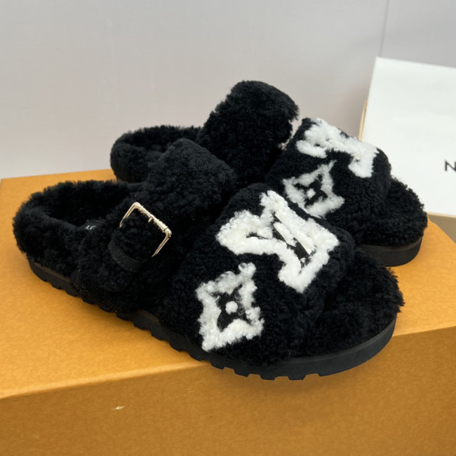 Louis Vuitton Womens Shoes Slide Slippers for Winter Wool Fabric Luxury Brand Designer PASEO FLAT COMFORT MULE with Original Box Whatapp