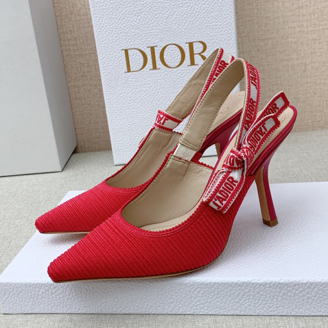 Dior Women Shoes Pumps Luxury Design Fashion Type 9.5cm High Heel Shoes for Wedding Style J'ADIOR SLINGBACK PUMP Cotton Fabric with Original Box Whatapp