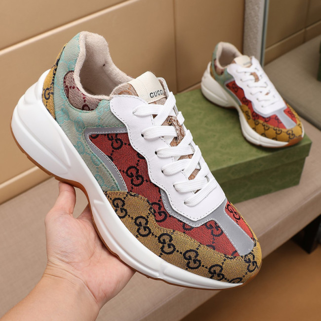 Gucci Women Shoes Women's Rhyton Gucci logo leather sneaker Luxury Brand with Original Box Whatapp