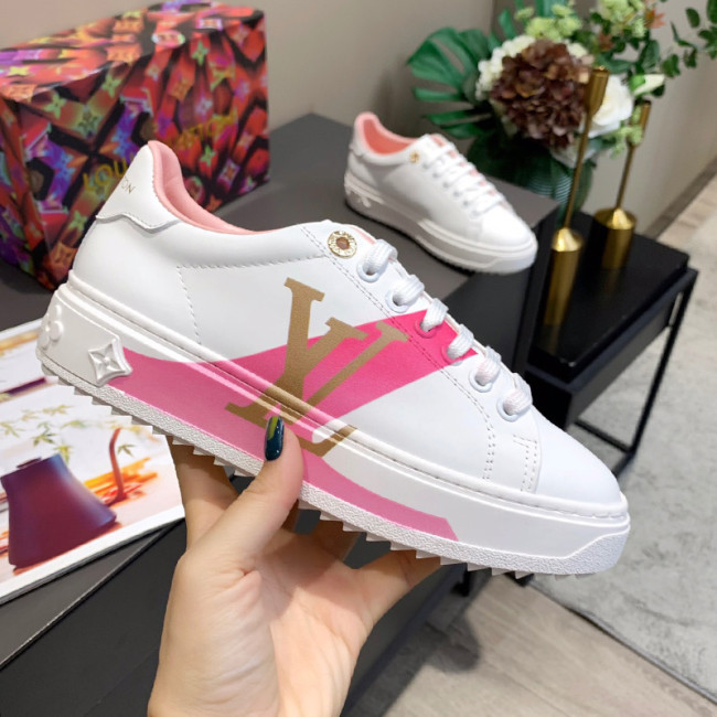 Louis Vuitton Women Shoes Sneakers Lace-Up Luxury Brand Fashion TIME OUT SNEAKER Pink Printed calf leather with Original Box 1A95BV Whatapp